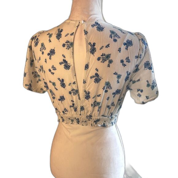 Forever 21 Womens Floral Milkmaid Cropped Top Sz S Cottage Feminine Prairie - Picture 5 of 11